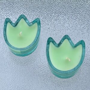 Pastel Green Tulip Flower Mini Tea Light Candles ~ Set of 2